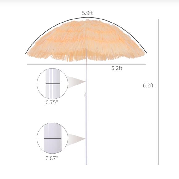 Outsunny | 6FT Beach Umbrella w Tilt | Colour Wheat - Picture 3 of 9